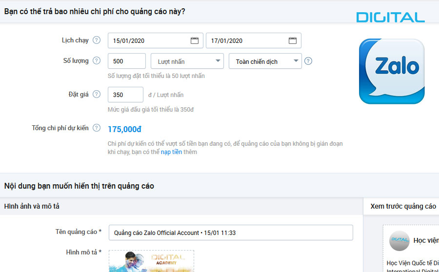 quảng cáo Zalo