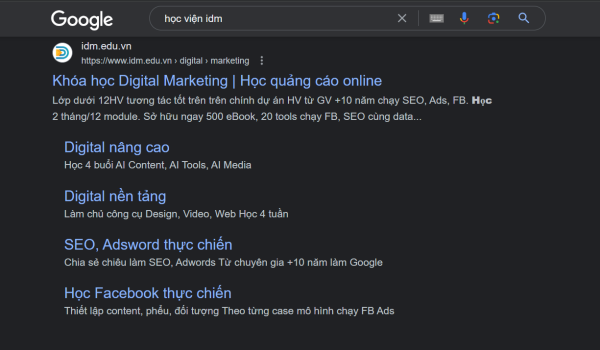 Cấu trúc website chuẩn giúp cung cấp các sitelink trong kết quả tìm kiếm
